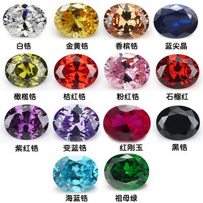 蛋形多色锆石裸石椭圆形混色合成人工宝石高碳钻戒面饰品镶嵌戒面