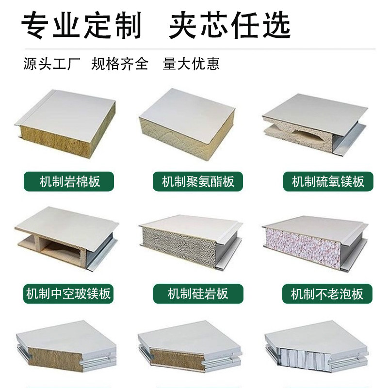 岩棉净化板保温泡沫隔墙板防火夹心彩钢隔音硅岩硫氧镁无尘洁净室图片