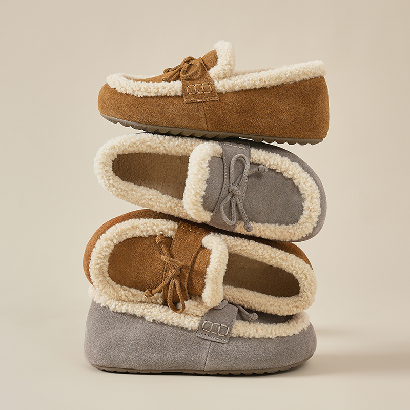 Qvrew超好看冬鞋加绒真皮乐福鞋