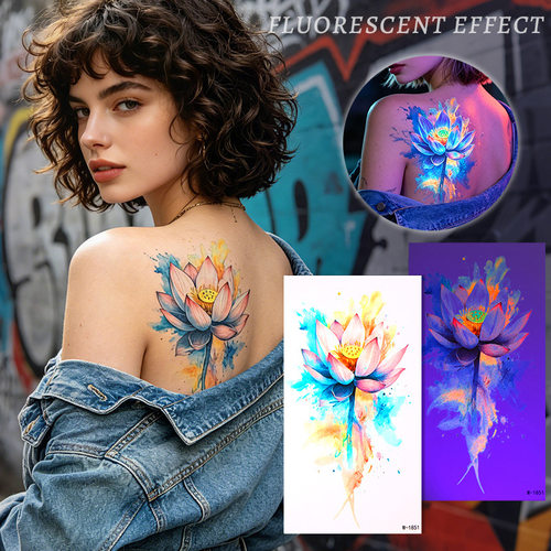 跨境欧美荧光纹身贴防水ins风水彩蝴蝶临时纹身夜店音乐节tattoos