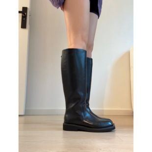 拖沓刘天王/小粗腿巨显瘦全牛皮宽筒内增高骑士靴高级感极简长靴