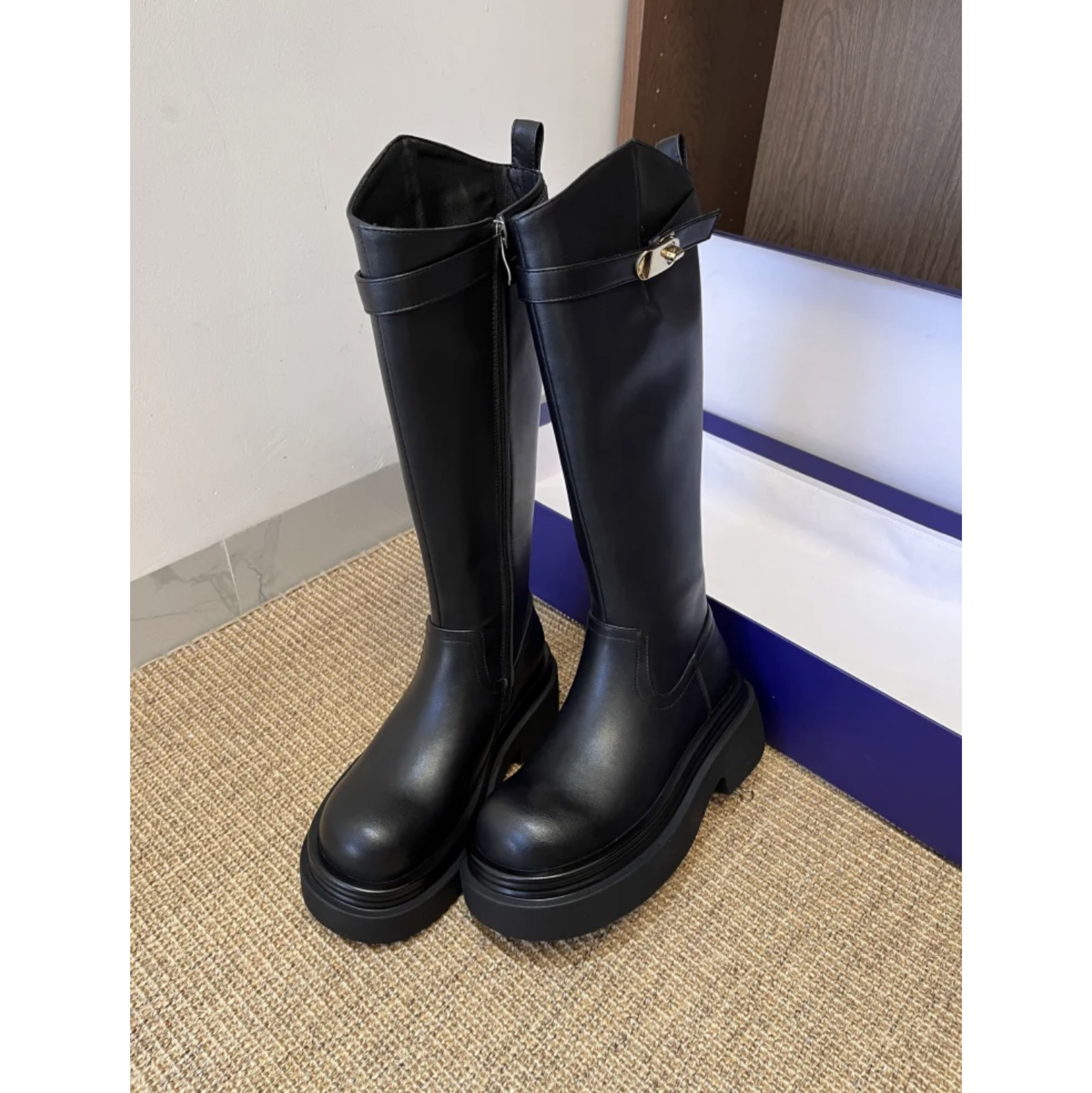 小粗腿巨显瘦全牛皮骑士靴