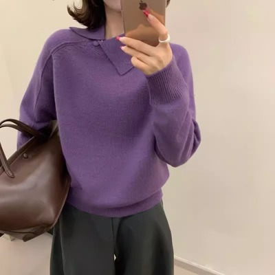 BADX正品欧货时尚斜翻领套头毛衣女25秋季洋气高级感软糯针织上衣