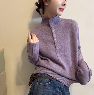 BADX正品超好看半扣半高领毛衣女冬季韩系宽松内搭打底针织衫上衣