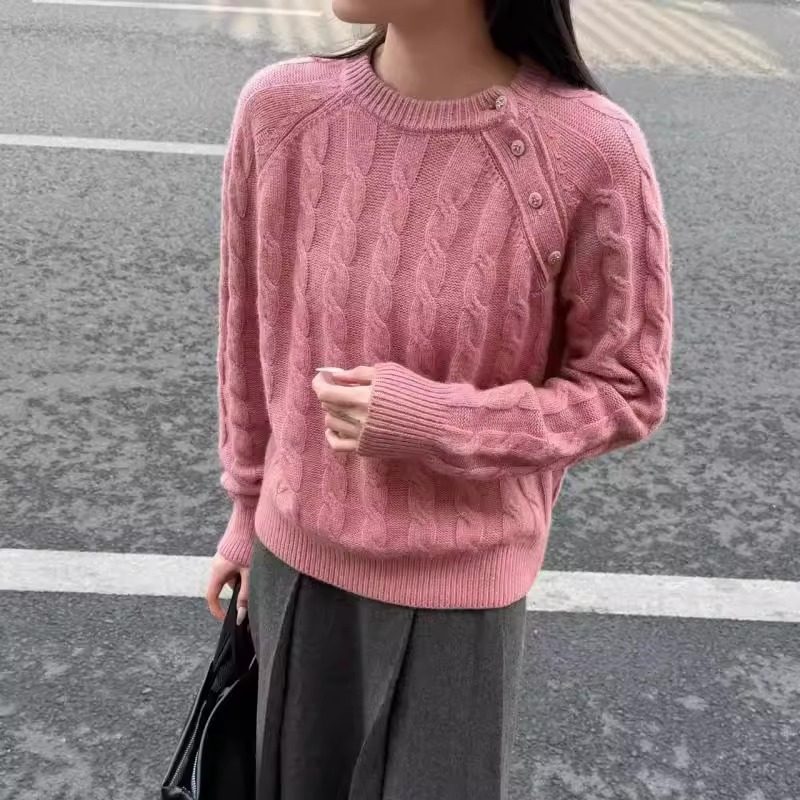 BADX正品法式时尚高级感慵懒风别致毛衣冬季宽松软糯麻花针织衫女