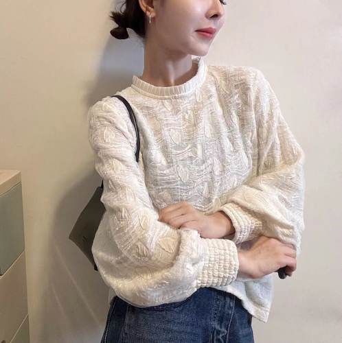 法式气质长袖时尚蕾丝上衣女2025冬季洋气花边领宽松百搭打底小衫