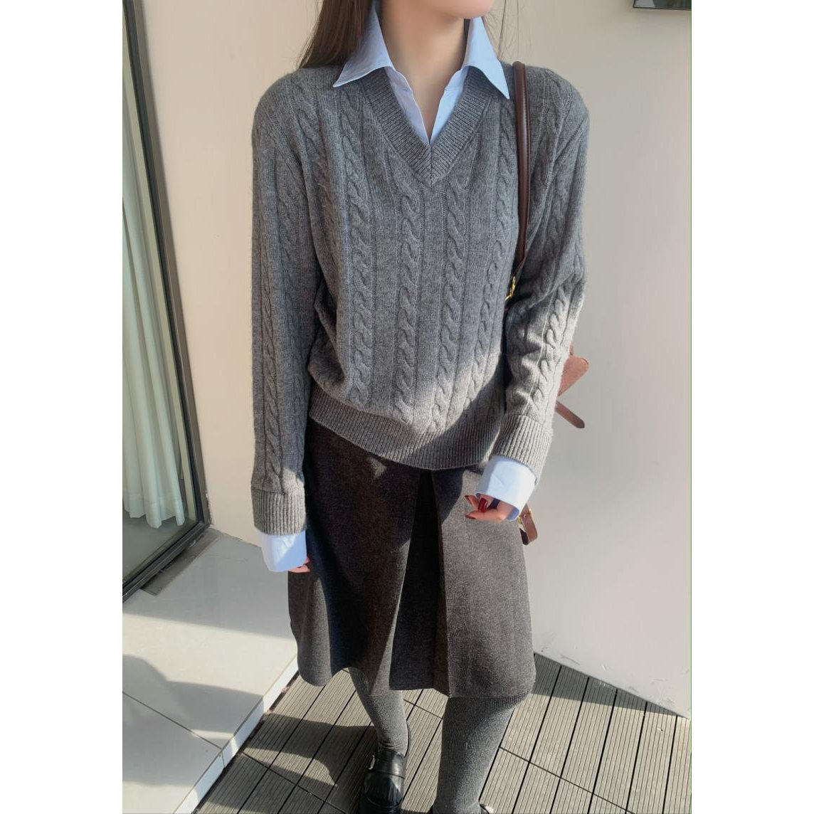 BADX正品麻花衬衣领假两件毛衣女2025冬季韩版时尚高级感针织上衣