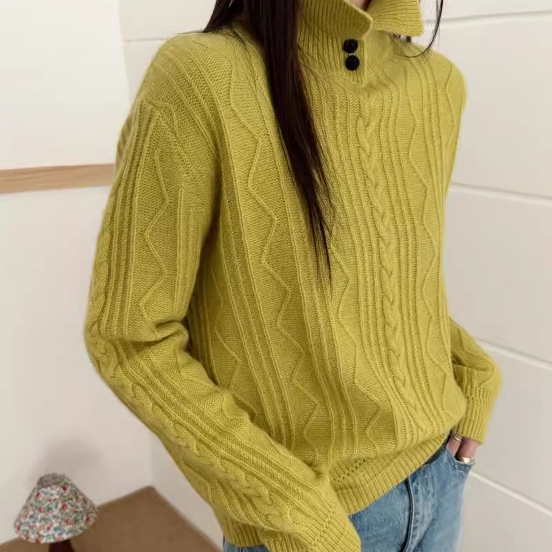 BADX正品韩范洋气设计感翻领套头针织衫冬季时尚麻花菱形格毛衣女