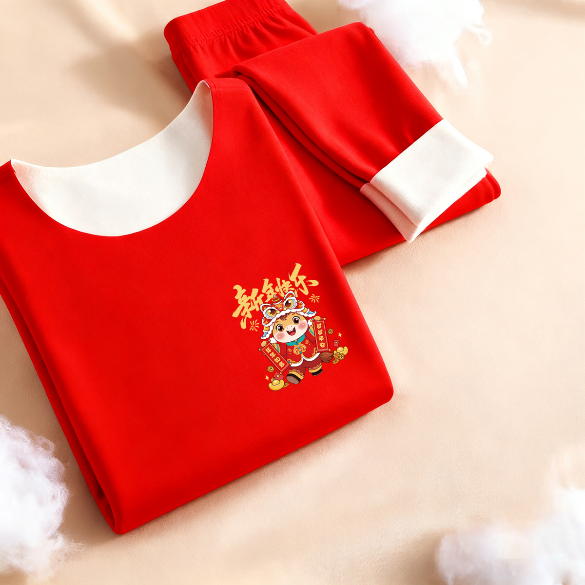 儿童新年保暖红色秋衣秋裤2026马年德绒内衣套装男女童本命年衣服