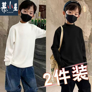 男童双面德绒一体绒打底衫秋冬装洋气中大童半高领长袖内搭保暖上