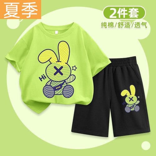儿童纯棉短袖套装夏季新款男童潮酷炸街短裤休闲运动两件套夏装薄
