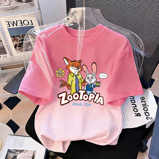 女童夏季多巴胺卡通印花短袖套装2026新款儿童薄款透气半袖上衣