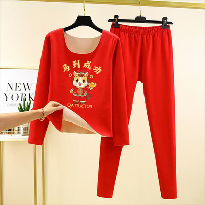 儿童本命年男童睡衣内衣马年秋衣女童秋裤套装红色德绒保暖家居服