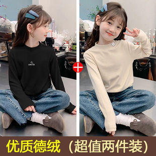 中大童百搭休闲内搭保暖上衣童装 秋冬款 女童半高领德绒打底衫 新款
