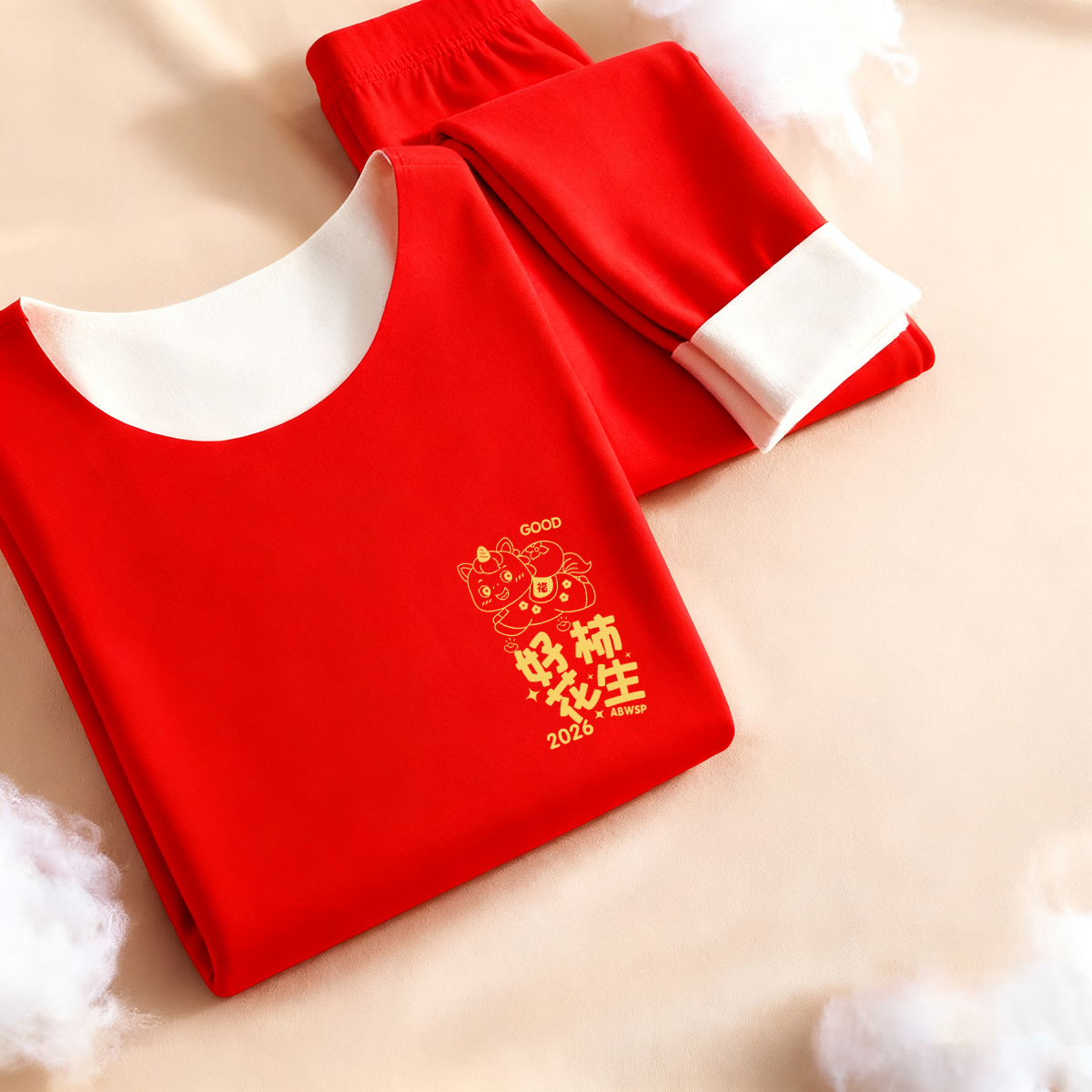 秋冬季儿童德绒本命年红色男童秋衣秋裤马年2026年睡衣家居服套装