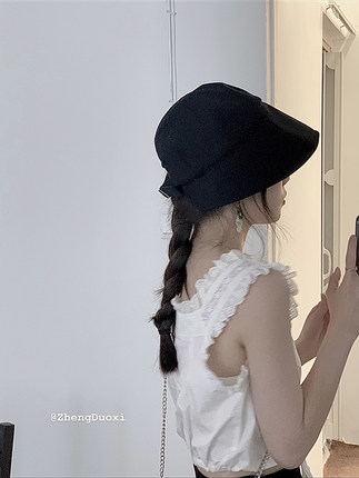 郑多喜 春夏韩版可扎马尾渔夫帽女黑色宽檐百搭半圆防晒遮阳帽子