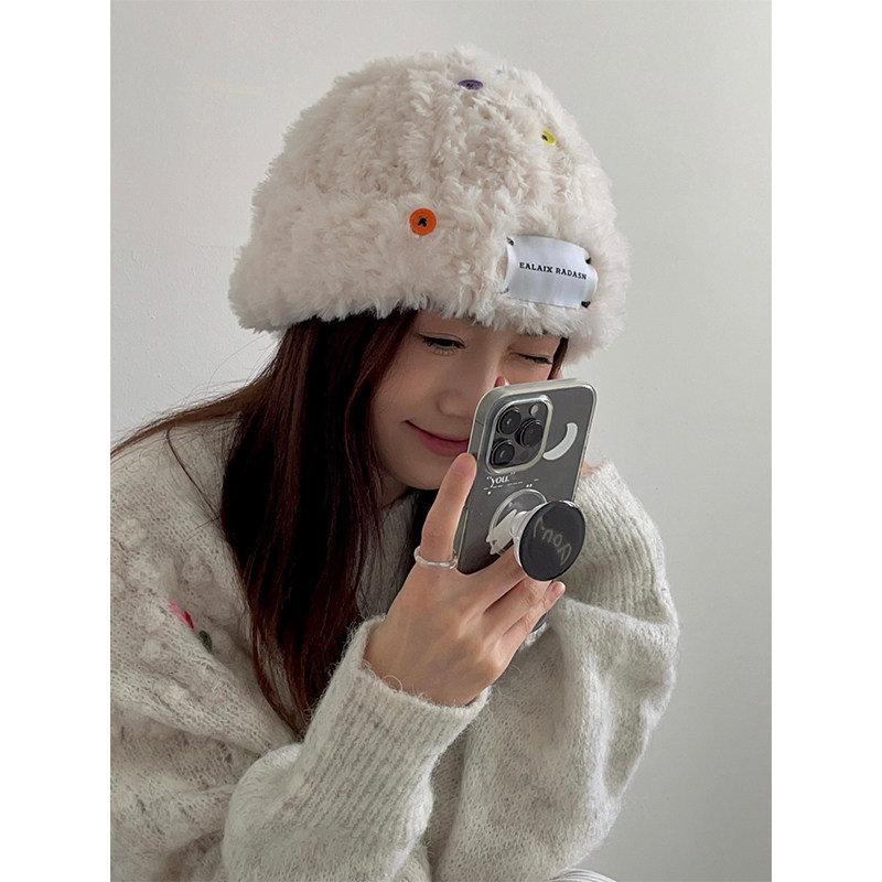 郑多喜 白鹿同款冬季保暖毛绒纽扣冷帽女甜美可爱ins套头毛线帽子,服饰配件/皮带/帽子/围巾,帽子,淘宝优惠券,粉丝福利购,淘宝优惠卷