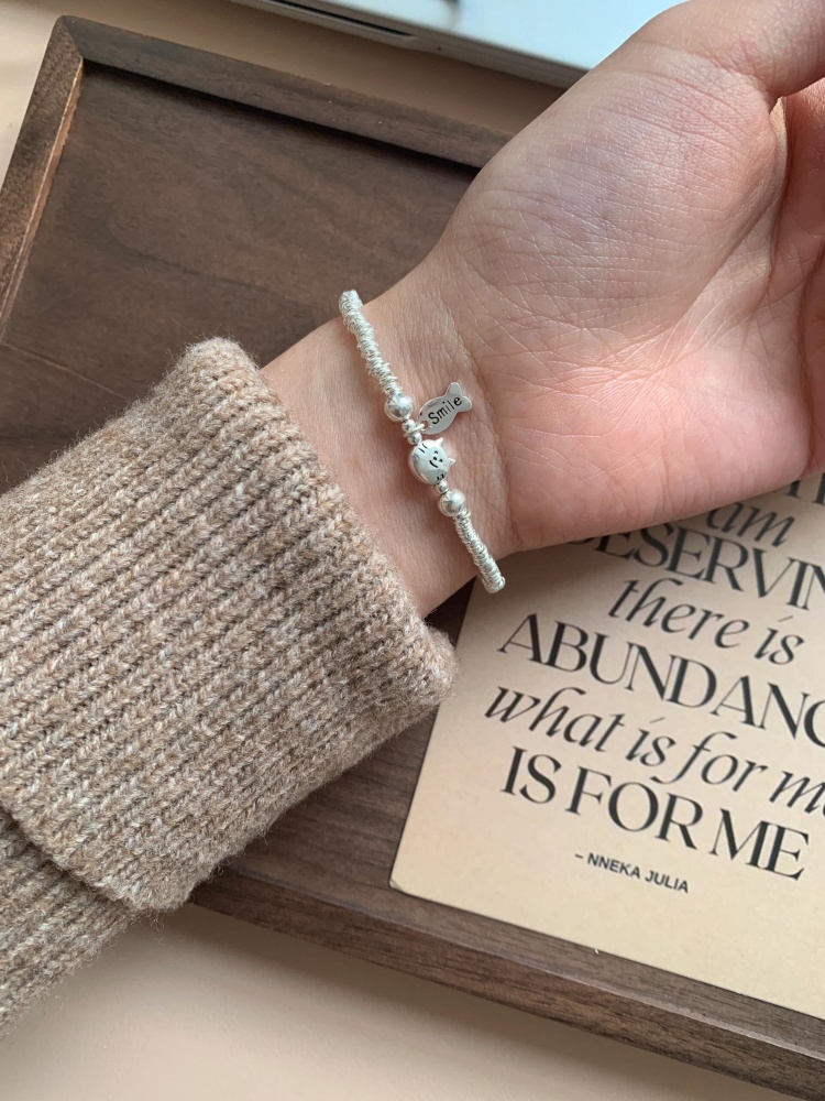 S999纯银猫咪小鱼牌手链女2025新款轻奢小众精致素银手串生日礼物