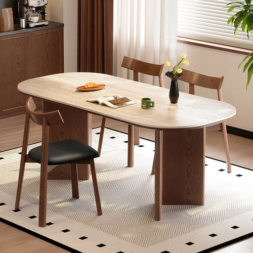 德利丰岩板餐桌洞石法式家用餐桌