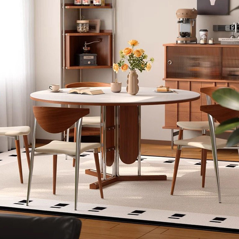 梵创 岩板圆形餐桌中古风小户型客厅家庭用餐桌转盘餐桌吃饭桌子,住宅家具,岩板餐桌,淘宝优惠券,粉丝福利购,淘宝优惠卷