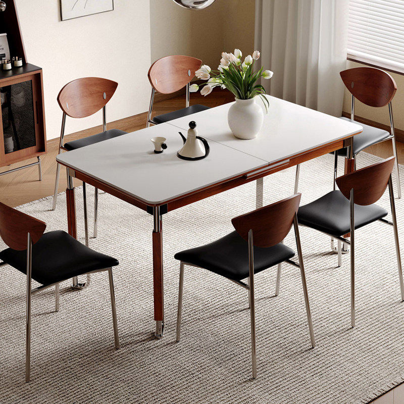 梵创 岩板餐桌可伸缩包豪斯餐桌实木家用折叠岩板餐桌长方形饭桌,住宅家具,岩板餐桌,淘宝优惠券,粉丝福利购,淘宝优惠卷