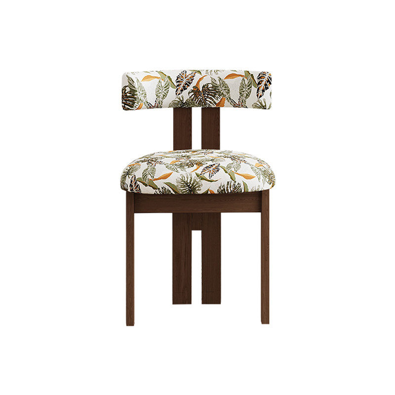 梵创 设计师复古高级全实木餐椅高端定制印花中古椅子皮布艺凳子