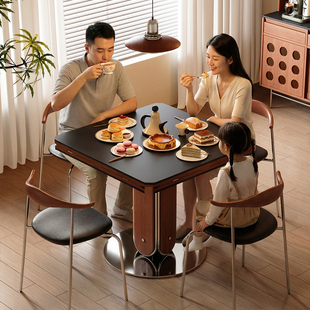 梵创 岩板折叠餐桌正方可变圆桌小户型家用新款餐桌椅伸缩饭桌子