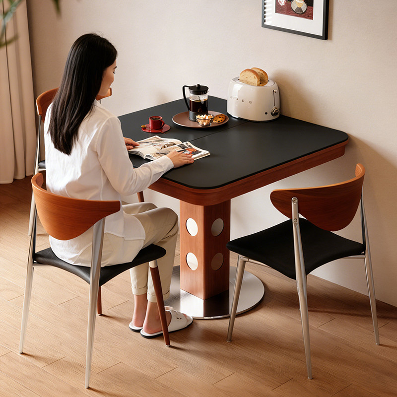 梵创 可伸缩实木餐桌方形实木多功能折叠桌客厅家用小户型办公桌