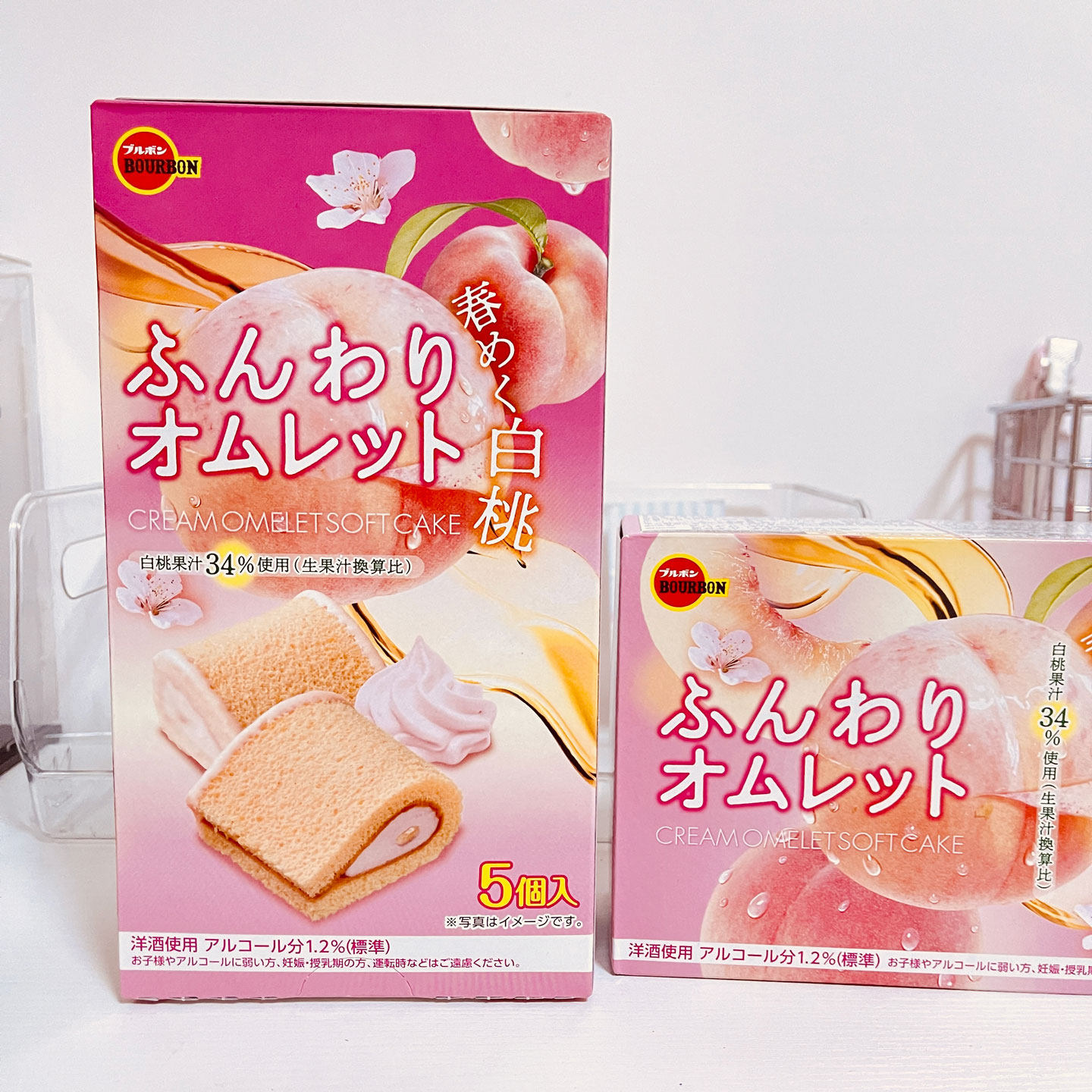 日本进口bourbon布尔本春季限定白桃味奶油夹心蛋糕夹心卷5枚入