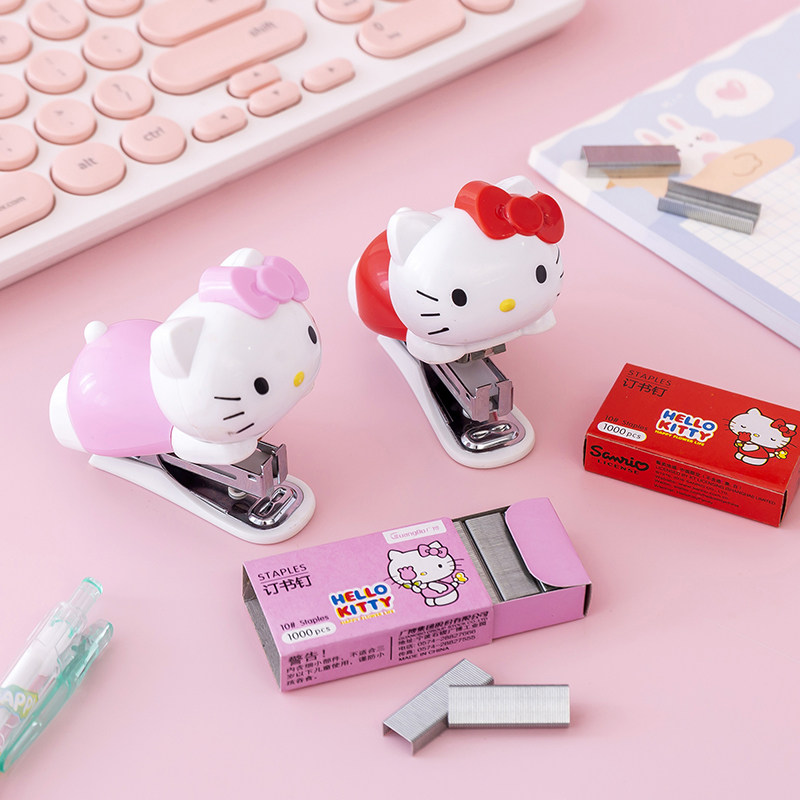 正版Hello kitty订书机可爱卡通装订器学生儿童便携迷你订书器