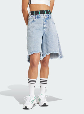 Adidas阿迪达斯三叶草女子联名款牛仔阔腿运休闲动短裤IU2470