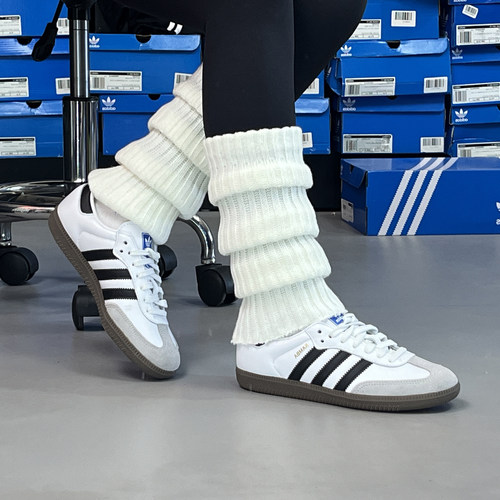 正品Adidas阿迪达斯三叶草SAMBA男女子T头小白鞋时尚德训鞋B75806
