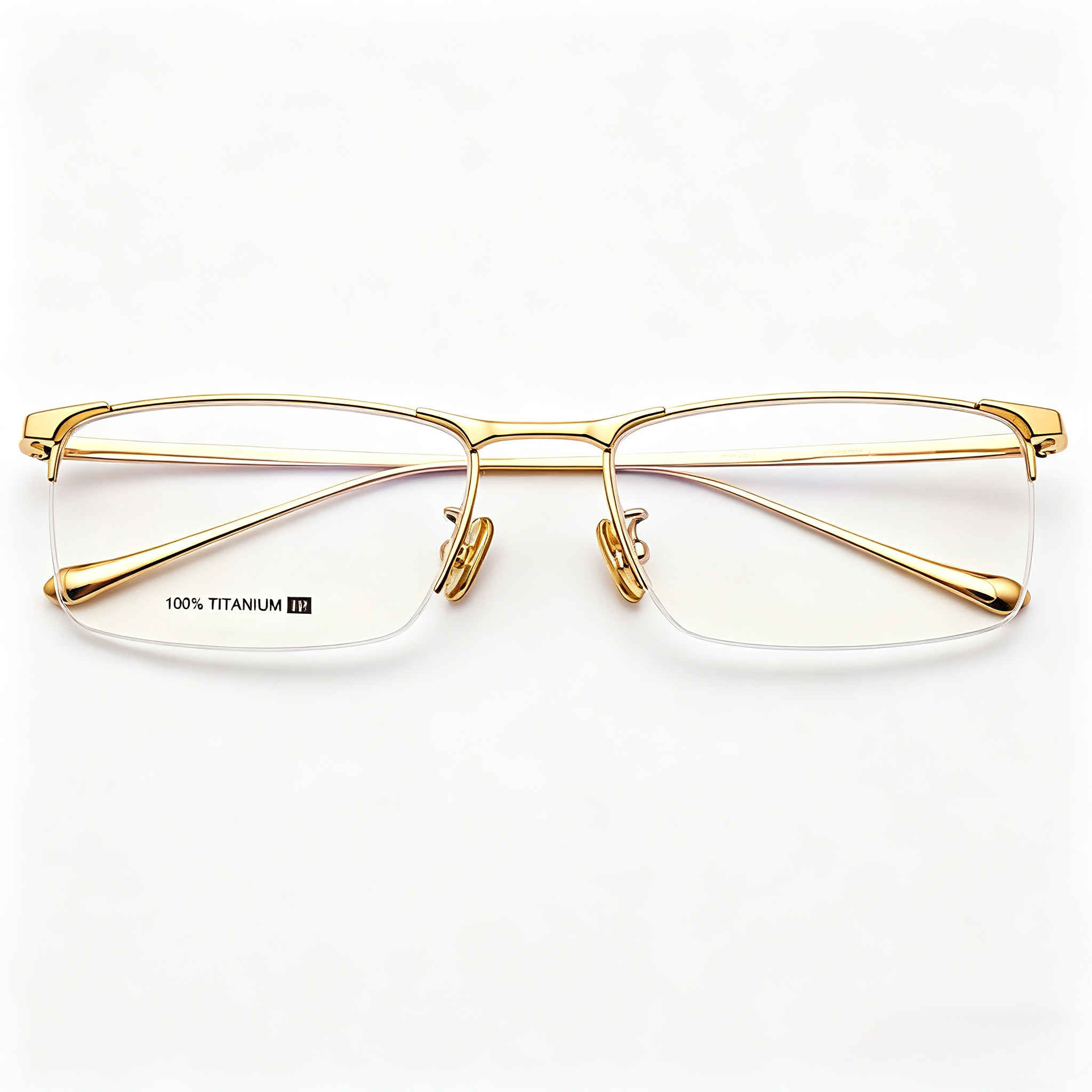 德国订单18K IP电镀金色超轻纯钛半框超高品质斯文土豪老板眼镜架
