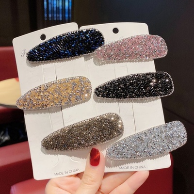 水滴形镶水钻发夹后少女边夹脑勺碎发卡bb夹顶夹气质水晶对夹发饰