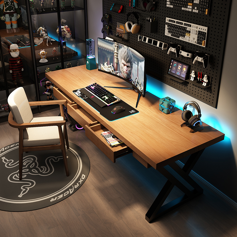 实木电竞桌带架子大板电脑桌