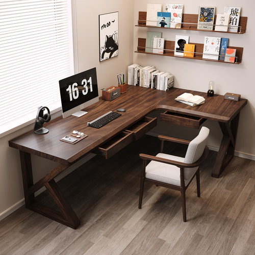 实木转角书桌L型电脑桌卧室家用