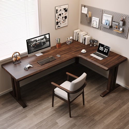 实木转角书桌靠墙L型电脑桌