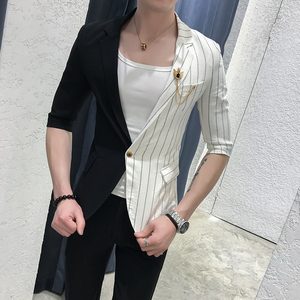夏季男士小西装两件套九分裤修身P130图片