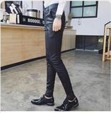 男士潮流韩版修身黑色长皮裤P60，男装皮裤，星座407-1