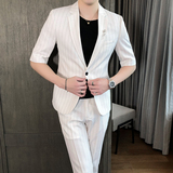 青年男士款细条纹中短袖西服套装P150，男装T恤，星座407-1