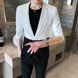 夏季男士时尚休闲修身双拼色短袖西服套装P140，男装T恤，星座407-1