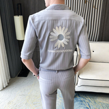 青年男士夏季款条纹类西服衬衫套装P135，男装西服，星座407-1