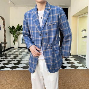 格子飘带男士时尚西服P160图片