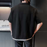 夏季男士假两件短袖T恤宽松大码显瘦百搭半袖体恤五分袖冰丝P50，男装T恤，星座407-1