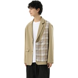 青年男士单排扣纯色格子拼接休闲外套P180，女装短外套，星座407-1