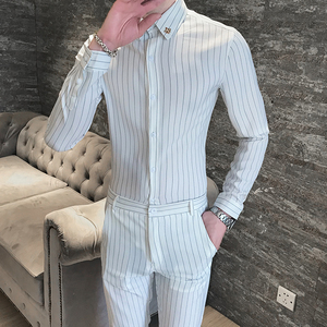秋季男士长袖修身潮流衬衫套装P100图片