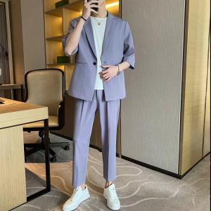 夏季男士时尚日常休闲纯色宽松西服套装P160图片