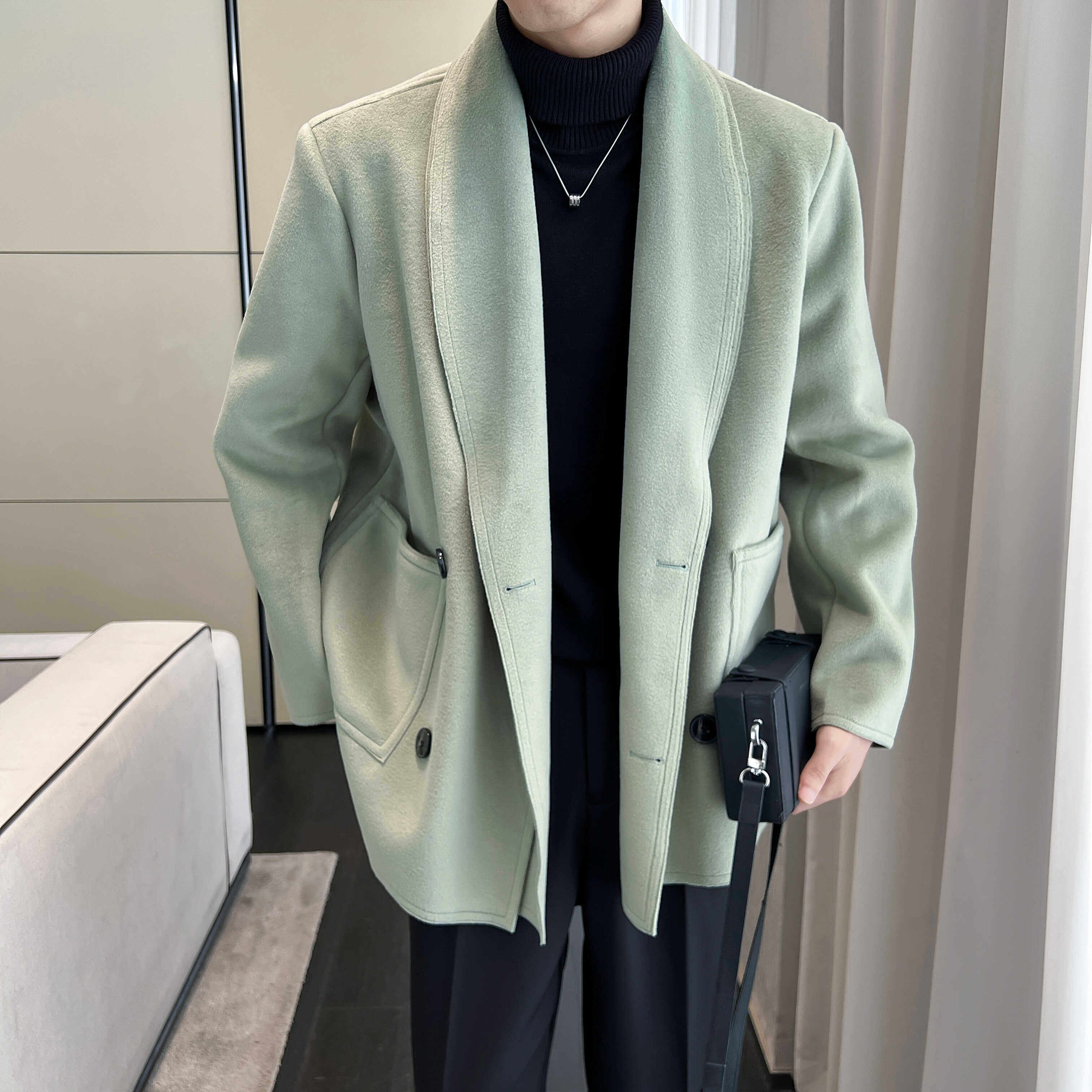 经典复古中长款秋冬法式毛呢风衣百搭休闲外套新中式P165,男装风衣,星座407-1