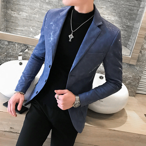 修身时尚潮流男款PU皮西服P120图片