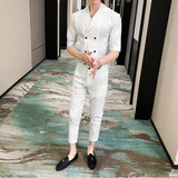 青年男士夏季款条纹类西服衬衫套装P135，男装西服，星座407-1
